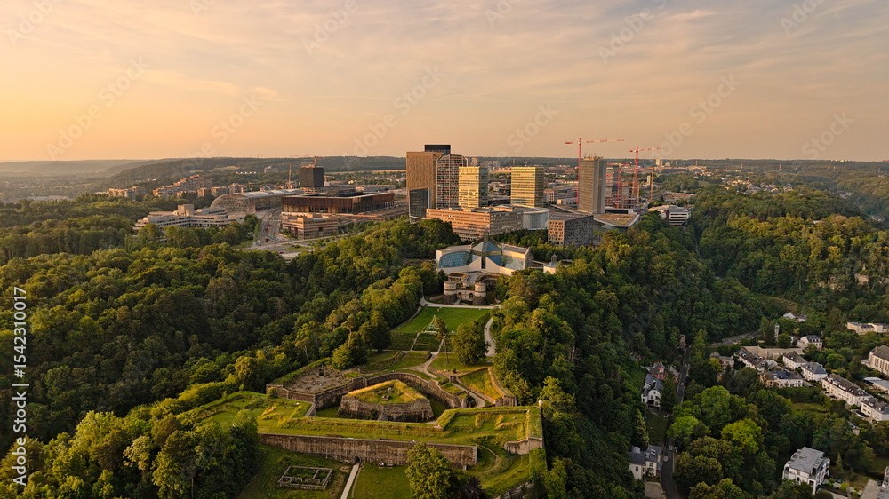 Aerial view of Luxembourg financial district and fortress